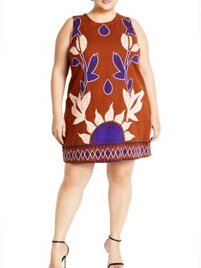 City Chic Nala Botanical Print Sleeveless Shift Dress (Plus)